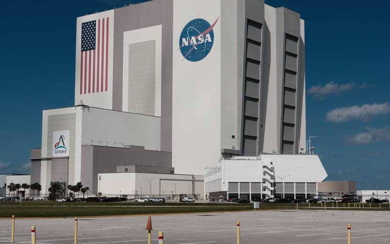The iconic Vehicle Assembly Building at NASA's Kennedy Space Center, Florida.