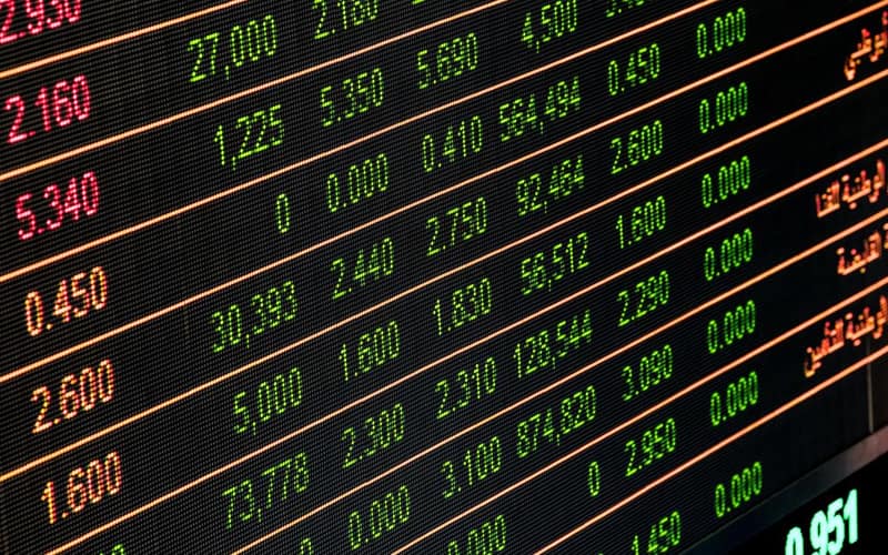 Detailed view of a stock market screen showing numbers and data, symbolizing financial trading.