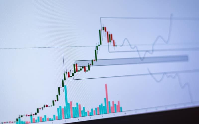 Detailed view of a cryptocurrency trading chart on a computer screen, showing market trends and price movements.