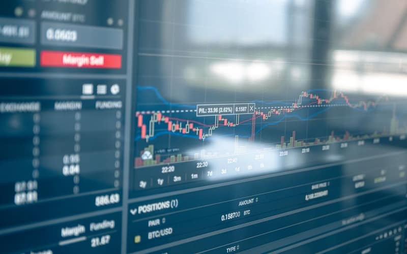 A detailed view of a cryptocurrency trading screen, featuring graphs and charts.