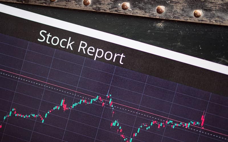 Detailed view of a stock report displaying a market performance graph with data trends.